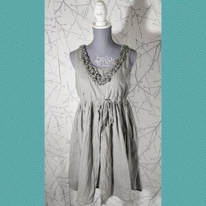 World Folk Art Gray Cotton Gauze Ruffle Empire Waist Flowy Dress
